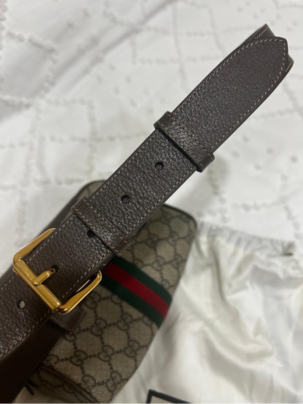Gucci Monogram Canvas belt bag with Brown Leather Trim and Gold Hardware - Picture 5 of 7